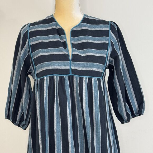 Saint Geraldine Polly Jean Midi Dress Size XS Melbourne Aqua Striped Pockets - Picture 4 of 15